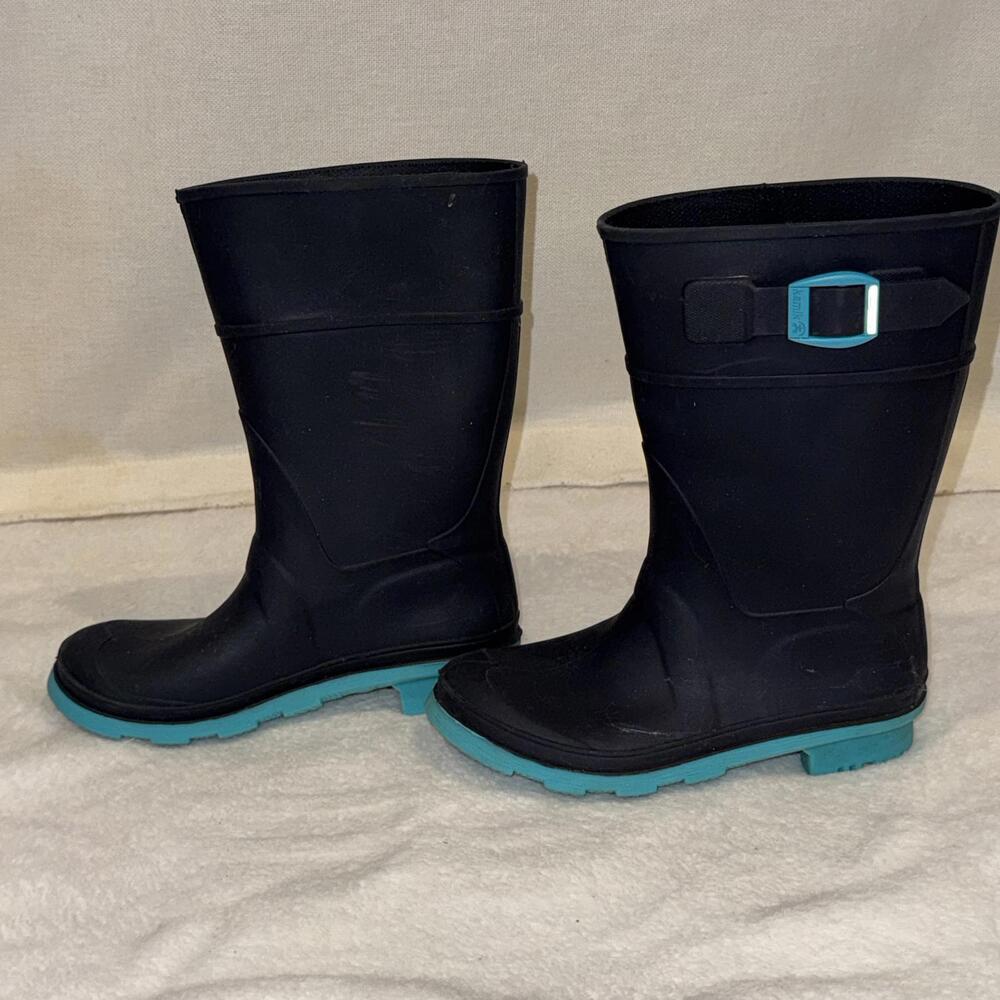 Youth Kamik Rain Boots Sz 1 Buckle Rubber Waterproof Navy Pull On Navy Turquoise